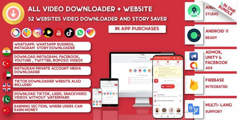 All Video Downloader & StorySaver | 103 Websites Support Snackvideo, Whatsapp, Tiktok, Instagram, FB