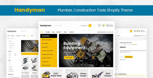 Handyman Plumber, Construction Tools Shopify Theme